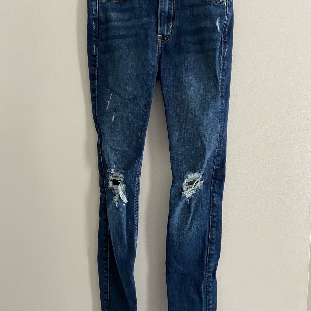 Stylish Blue Distressed Juniors Jeans Hollister 23S/000S High Rise Super Skinny